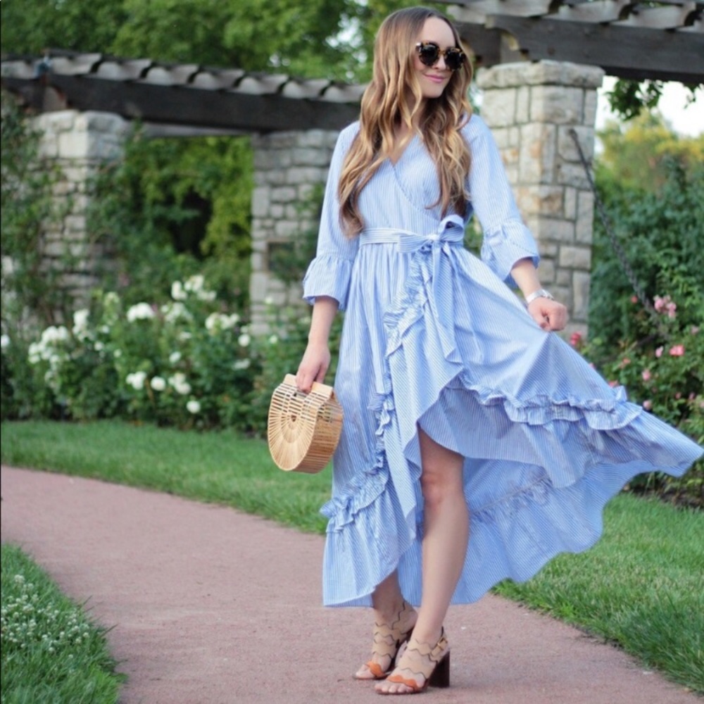 Ruffle midi wrap dress